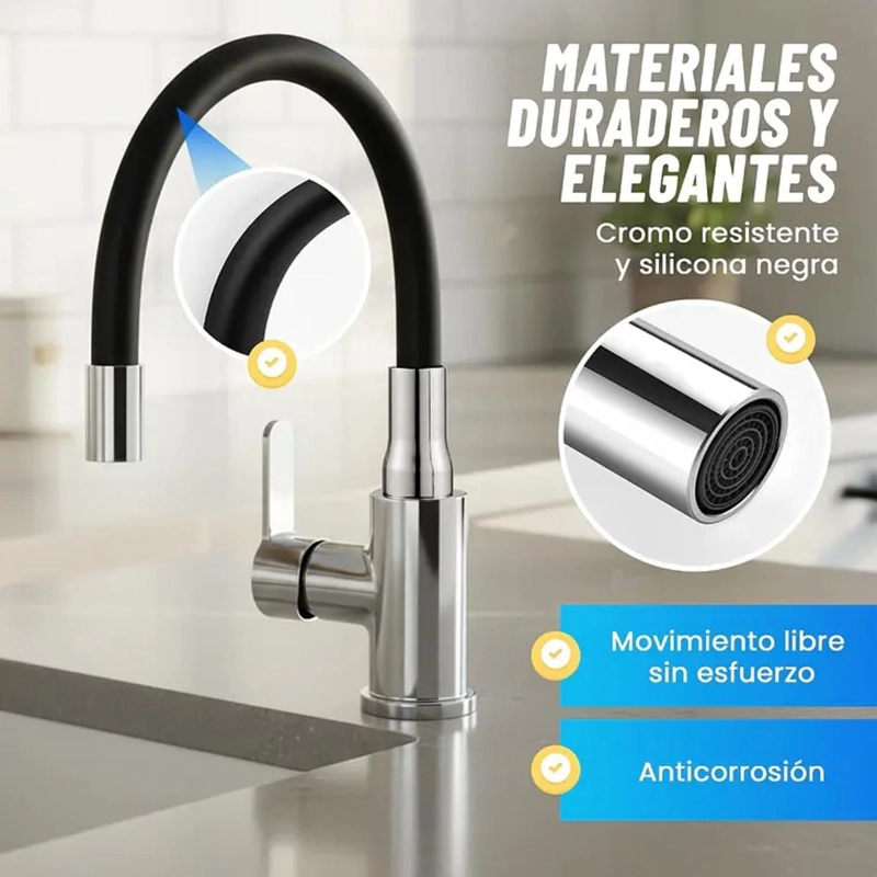LLAVE MONOMANDO GRIFO DE LAVAPLATOS CUELLO FLEXIBLE DE 360 - 4