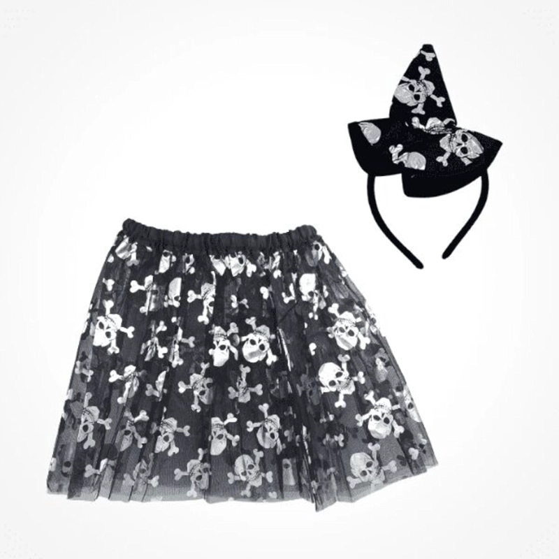 PACK X3 DISFRAZ HALLOWEEN NIÑA TUTU Y CINTILLO FIESTA PLATEADO - 1