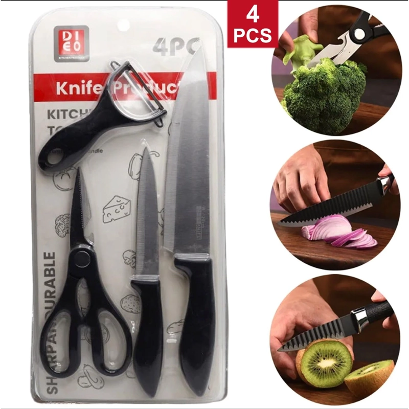 JUEGO 4 CUCHILLOS  COCINA DIEO CON REVESTIMIENTO DE MARMOL - 1
