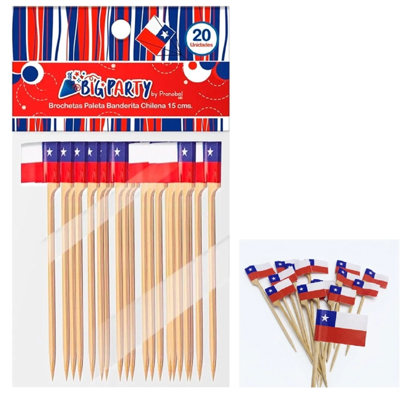 PACK X 4 BROCHETA PALETA CON BANDERA CHILENA 15 CM 20 UND – BIG PARTY - 2