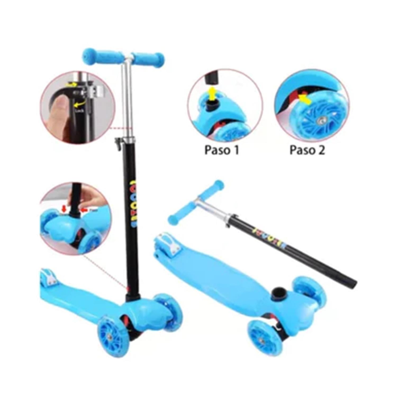SCOOTER MONOPATÍN 4 RUEDAS LED INFANTIL REGULABLE CELESTE - 3