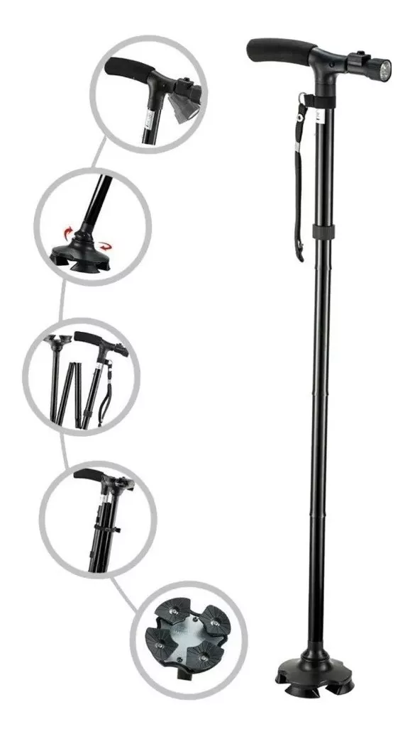 BASTÓN MAGIC PLEGABLE ORTOPÉDICOS CON LUZ LED 4 APOYOS - 1