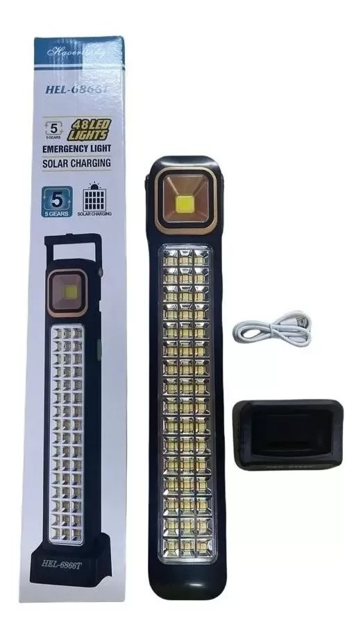 LÁMPARA SOLAR FOCO LUZ EMERGENCIA RECARGABLE 48 LED - 1