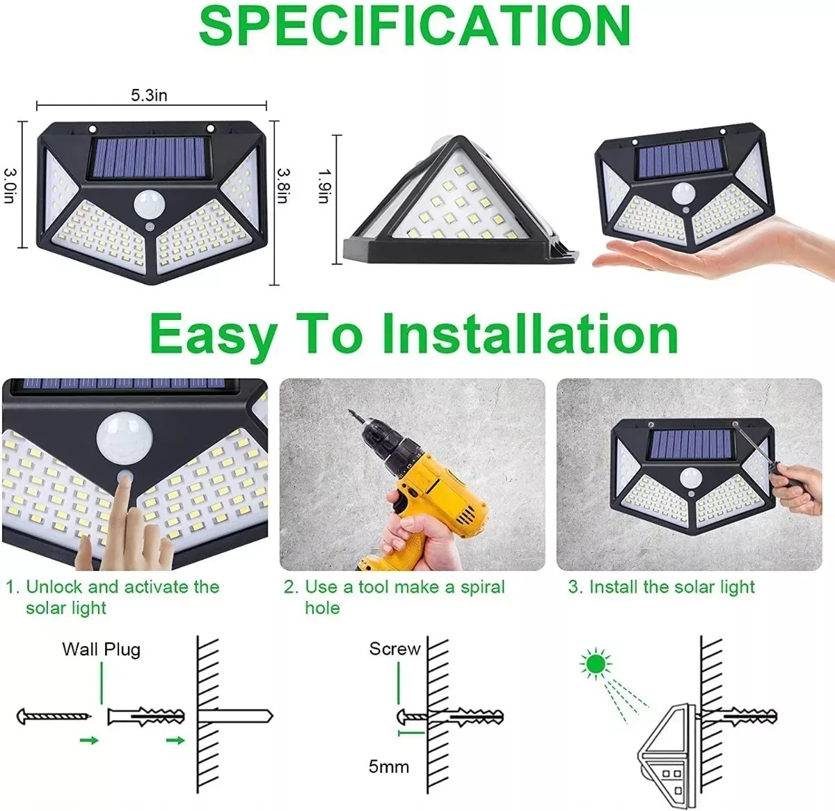 APLIQUE LAMPARA SOLAR X2 114 LED CON SENSOR DE MOVIMIENTO - 5