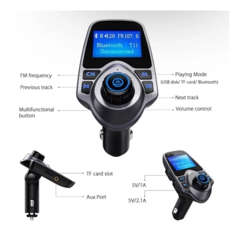 ADAPTADOR BLUETOOTH PARA AUTO DUAL USB MP3 CARGADOR AUTO - 3
