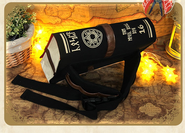 BOLSO BANDOLERA DE LONA FORMA DE LIBRO MÁGICO, GÓTICO DE HECHIZOS , CRUZADO O MOCHILA. - 2