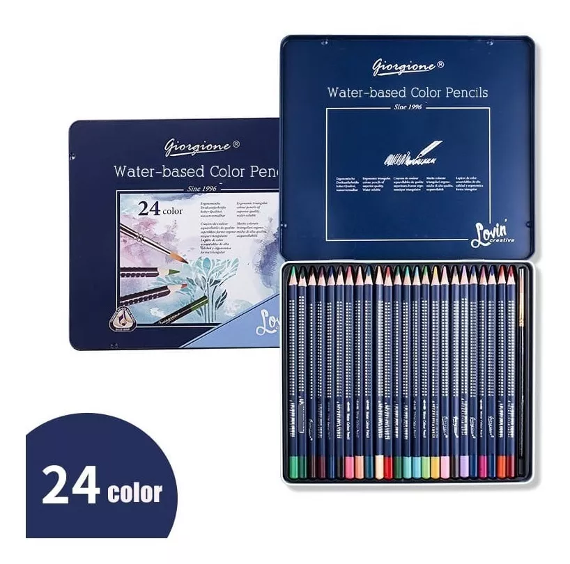 SET X24 LÁPICES DE COLORES GIORGIONE CAJA METÁLICA ACUAREABLES - 1