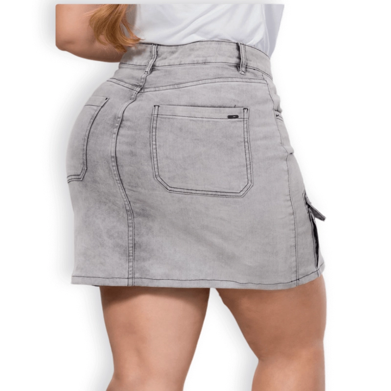 MINI FALDA CARGO GRIS MUJER TALLA GRANDE - MEZCLILLA ESLASTICADA P17032165 - 2