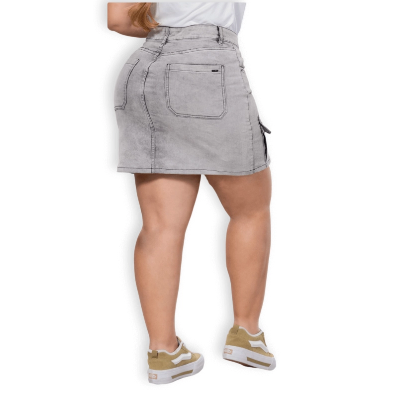 MINI FALDA CARGO GRIS MUJER TALLA GRANDE - MEZCLILLA ESLASTICADA P17032165 - 3