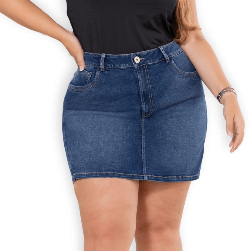 FALDA SHORT MUJER TALLA GRANDE - MEZCLILLA ELASTICADA COLOMB. P17091169 - 1