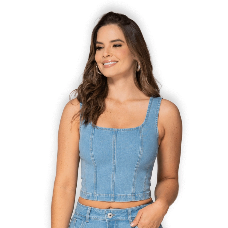 CROP TOP MEZCLILLA MUJER ELASTICADO - COLOMBIANO T03033677 - 1