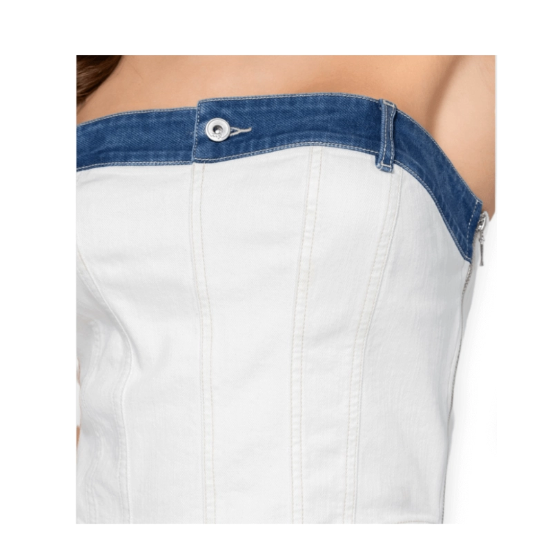 BLUSA STRAPLESS EN MEZCLILLA BICOLOR - T03045712 - 4