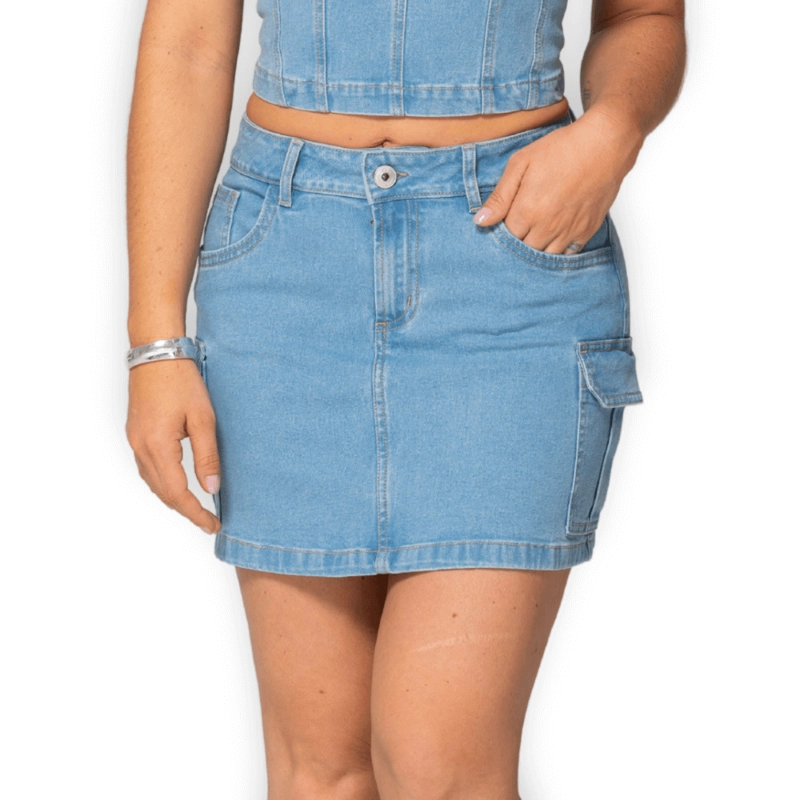MINI FALDA CARGO MEZCLILLA AZUL CLARO MUJER - T17035155 - 1