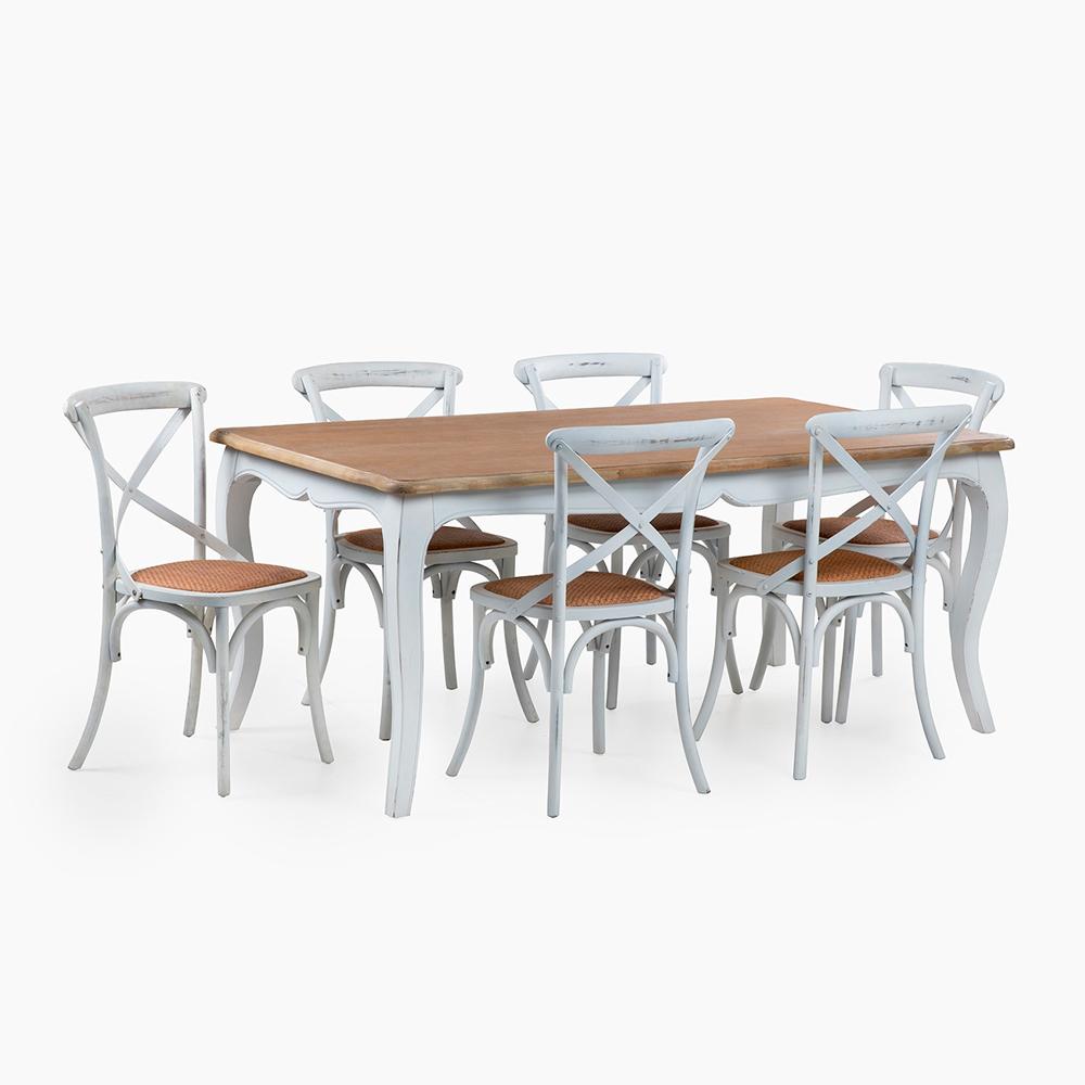 MESA COMEDOR VITTORIA RECTANGULAR BLANCA + 6 SILLAS RETRO BLANCAS - 2