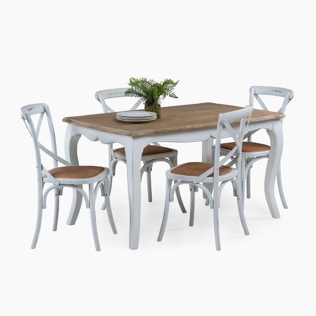 JUEGO COMEDOR MESA VITTORIA BLANCA + 4 SILLAS RETRO BLANCA - 1