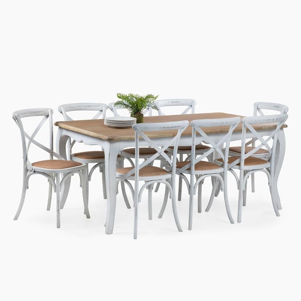 JUEGO COMEDOR MESA VITTORIA BLANCA + 8 SILLAS RETRO BLANCA - 1