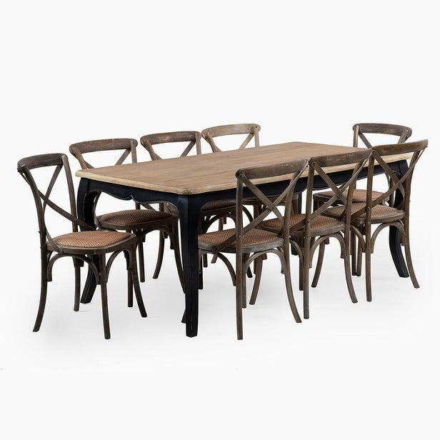 JUEGO COMEDOR MESA VITTORIA NEGRA + 8 SILLAS RETRO ALBAYALDE - 2