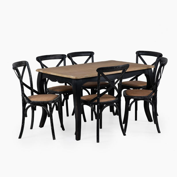 JUEGO COMEDOR MESA VITTORIA NEGRA + 6 SILLAS RETRO NEGRA - 1