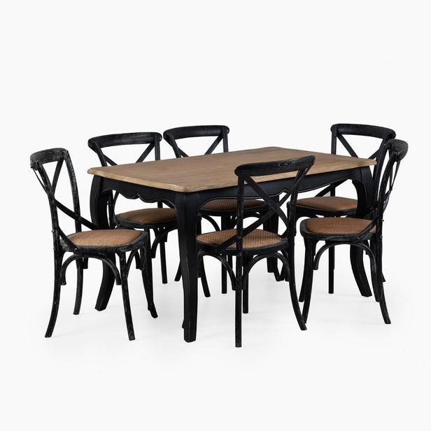 JUEGO COMEDOR MESA VITTORIA + 6 SILLAS RETRO NEGRA - 1