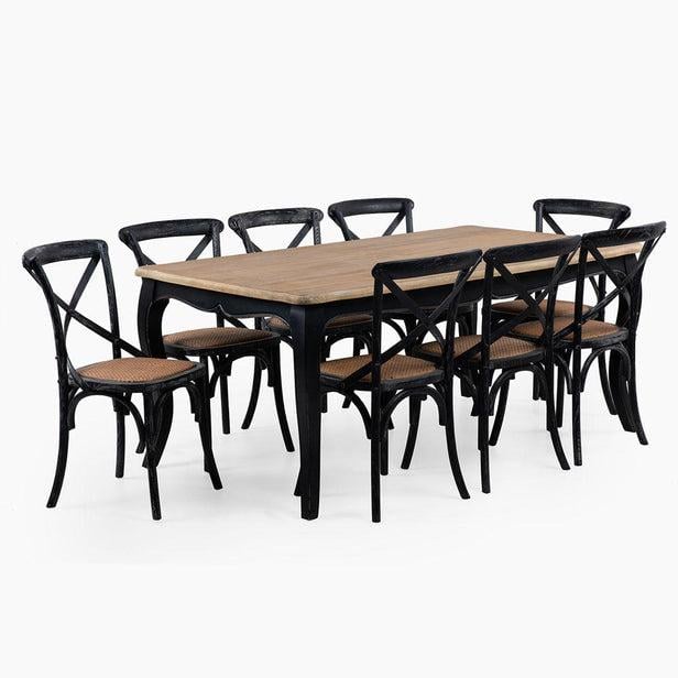 JUEGO COMEDOR MESA VITTORIA NEGRA + 8 SILLAS RETRO NEGRA - 1