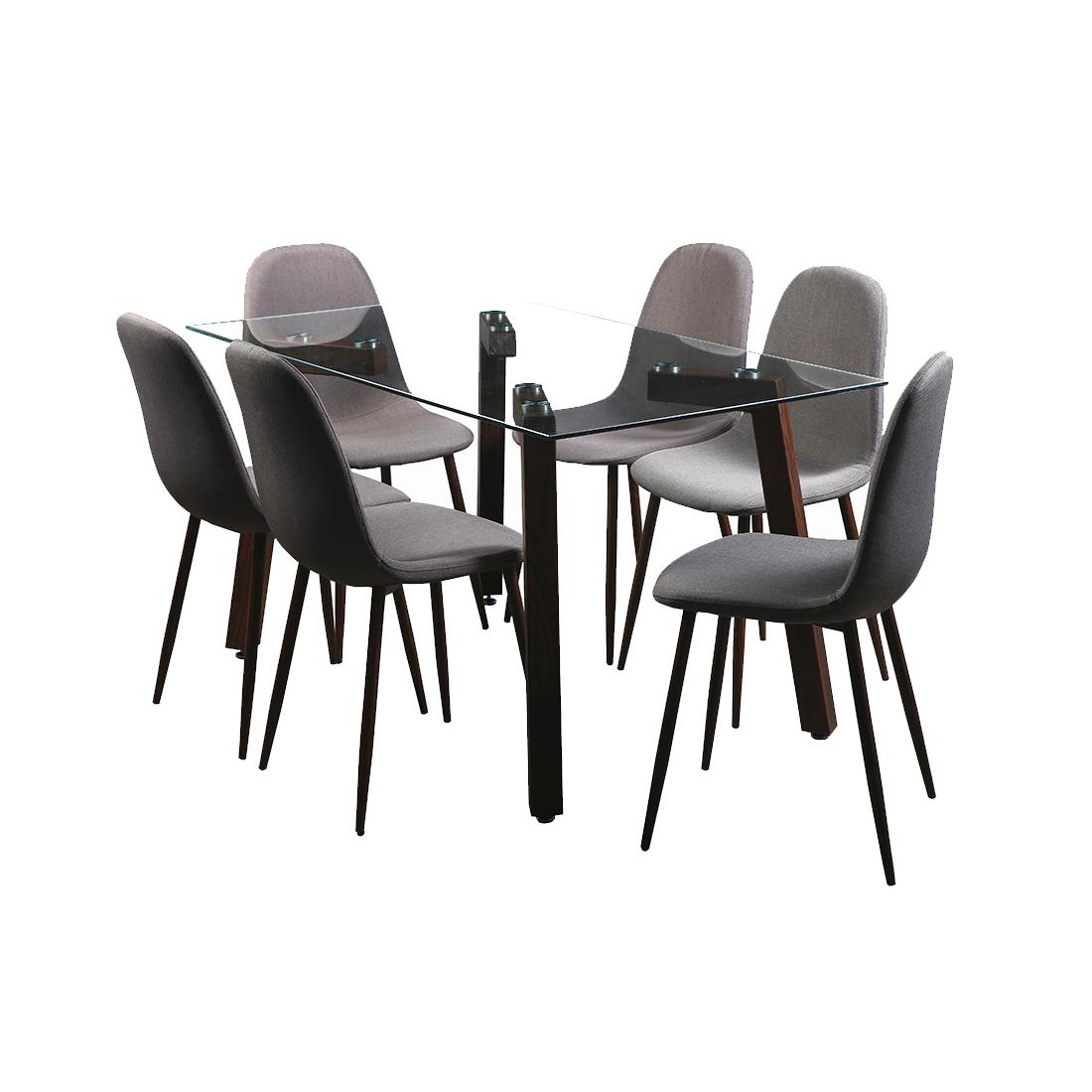 JUEGO COMEDOR MESA JOCKEY NOGAL + 6 SILLAS CROSS NOGAL / CANELA - 1