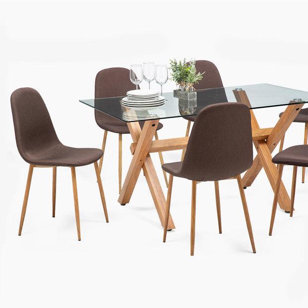 JUEGO COMEDOR MESA CROSS NATURAL + 6 SILLAS CROSS NATURAL / CAFÉ - 1