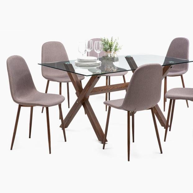 JUEGO COMEDOR MESA CROSS NOGAL + 6 SILLAS CROSS NOGAL / CANELA - 1