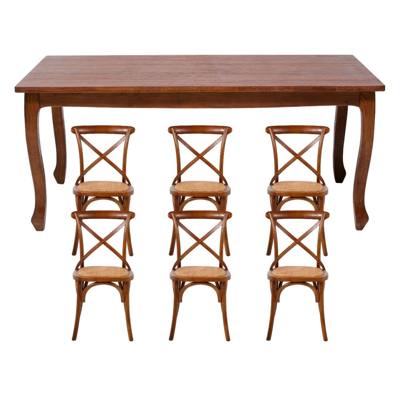 MESA COMEDOR RETRO RECTANGULAR CAFÉ MATE + 6 SILLAS RETRO CAFÉ MATE - 1