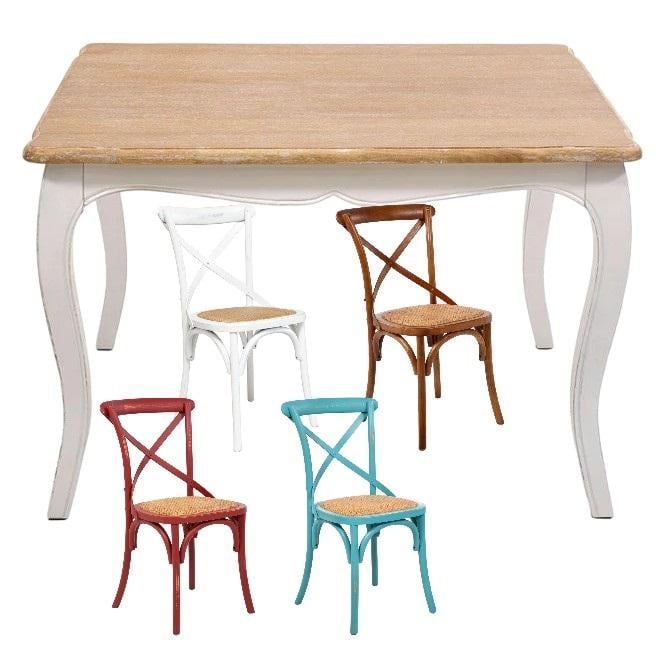 COMEDOR MESA VITTORIA CUADRADA BLANCA 130X130X75 CM + 8 SILLAS RETRO COLORES - 1
