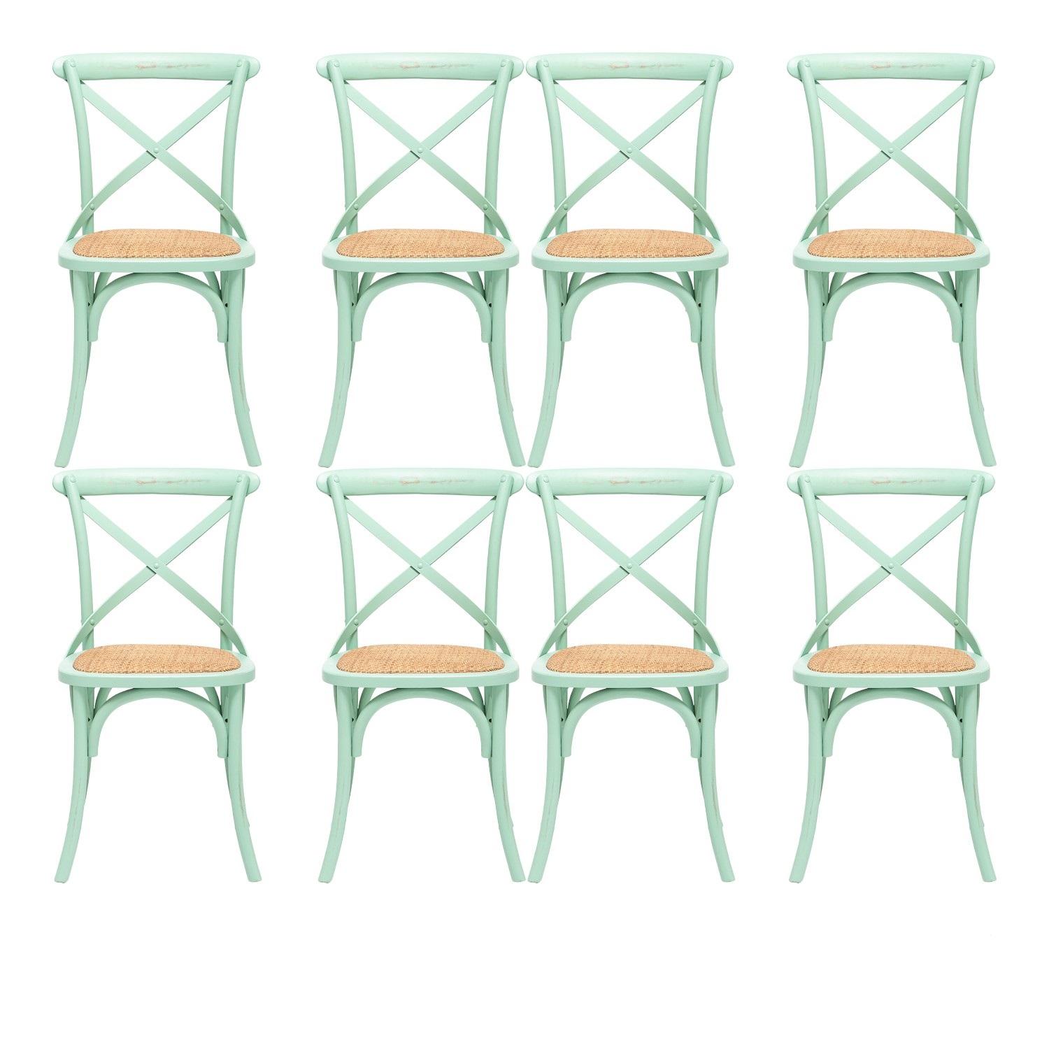 MESA COMEDOR VITTORIA RECTANGULAR BLANCA + 8 SILLAS VERDE AGUA - 4