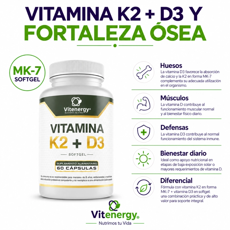 VITAMINA K2 VITENERGY + D3 - SOFT GEL - PROMO PACK X 2 MESES - OFERTA - 2