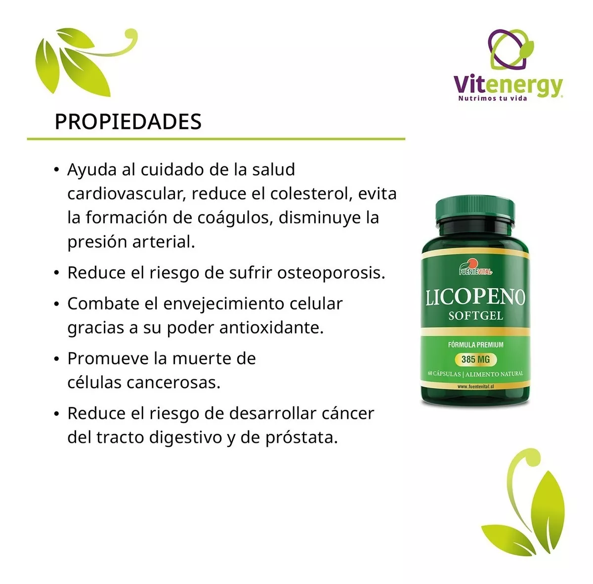 LICOPENO VITENERGY CÁPSULAS SOFT GEL - EL MEJOR ANTIOXIDANTE NATURAL - 2