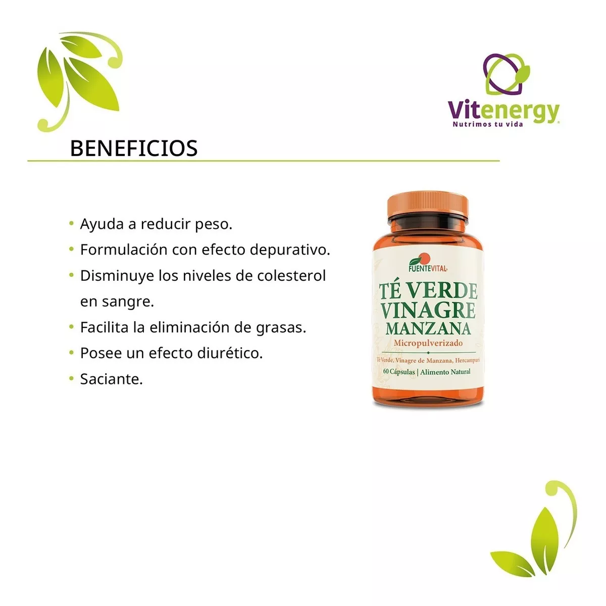 TE VERDE FUENTE VITAL + VINAGRE MANZANA X 3 DETOX DEPURADOR - 2