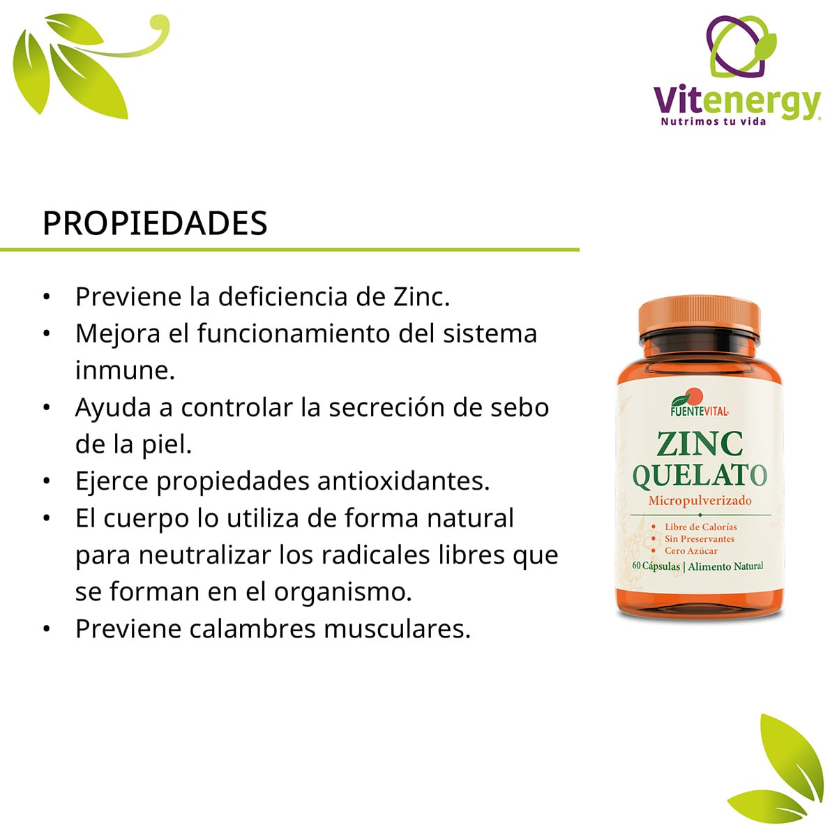 PACK X 3 FUENTE VITAL ZINC QUELATO CÁPSULAS VEGETALES - 2