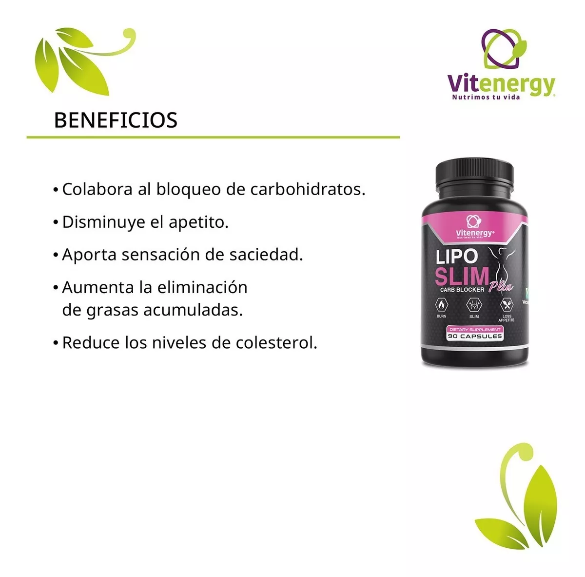 SUPLEMENTO ALIMENTICIO VITENERGY LIPO SLIM BLOQUEADOR CARBOHIDRATOS CONTROL DE PESO - 2