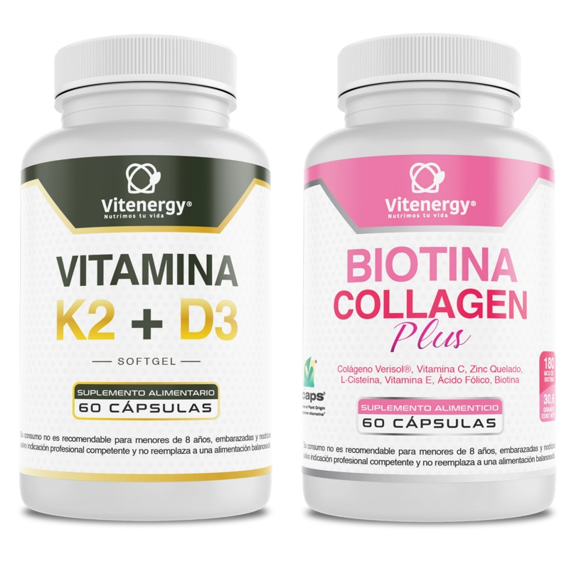 PACK VITENERGY BIOTINA COLAGENO VITAMINA E + VITAMINA K2 D3 OFERTA - 1