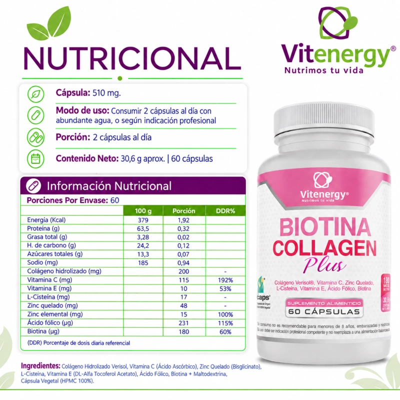PACK VITENERGY BIOTINA COLAGENO VITAMINA E + VITAMINA K2 D3 OFERTA - 6