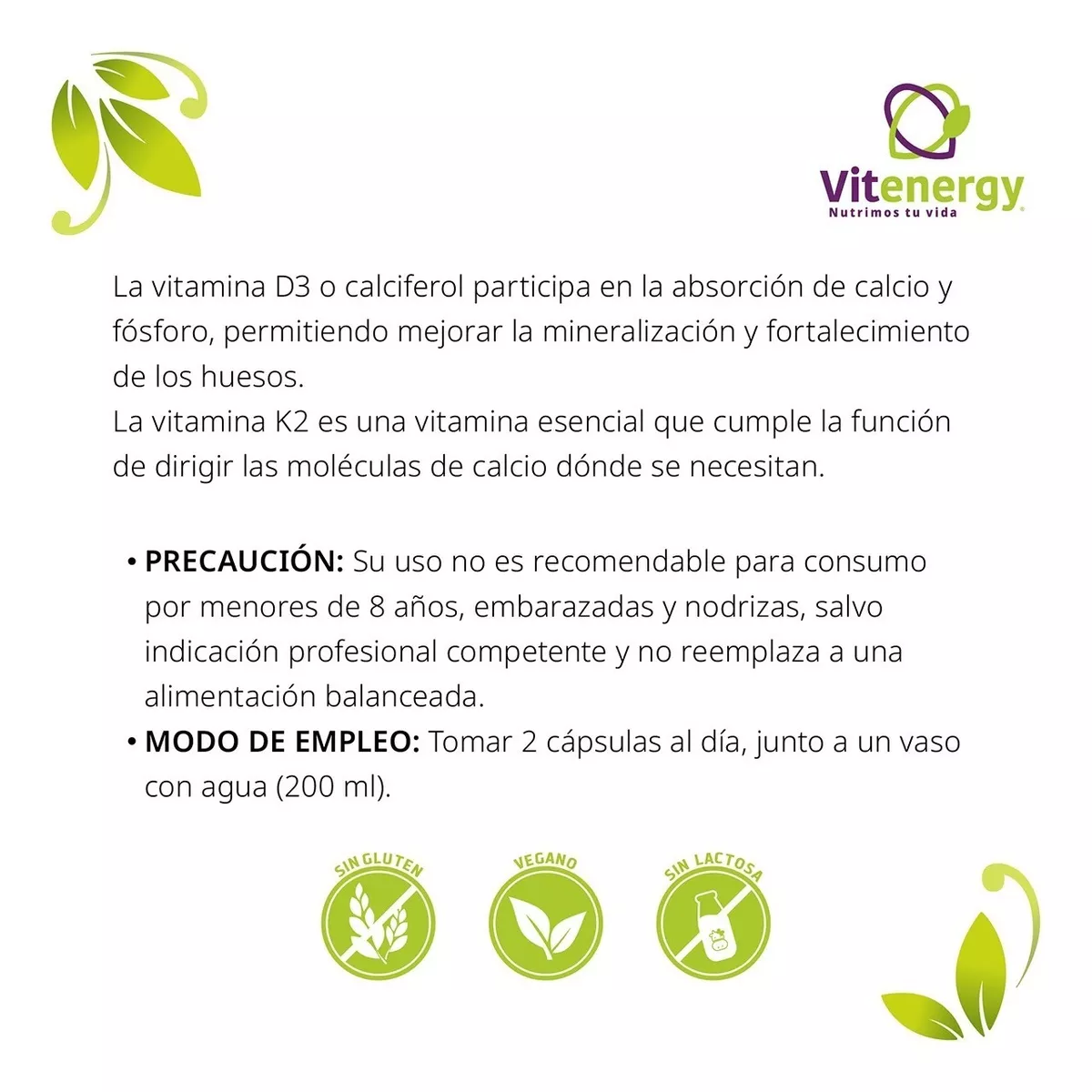 SUPLEMENTO ALIMENTICIO FUENTE VITAL VITAMINA K2 + D3 CAPSULA GEL PACK X 2 - 3