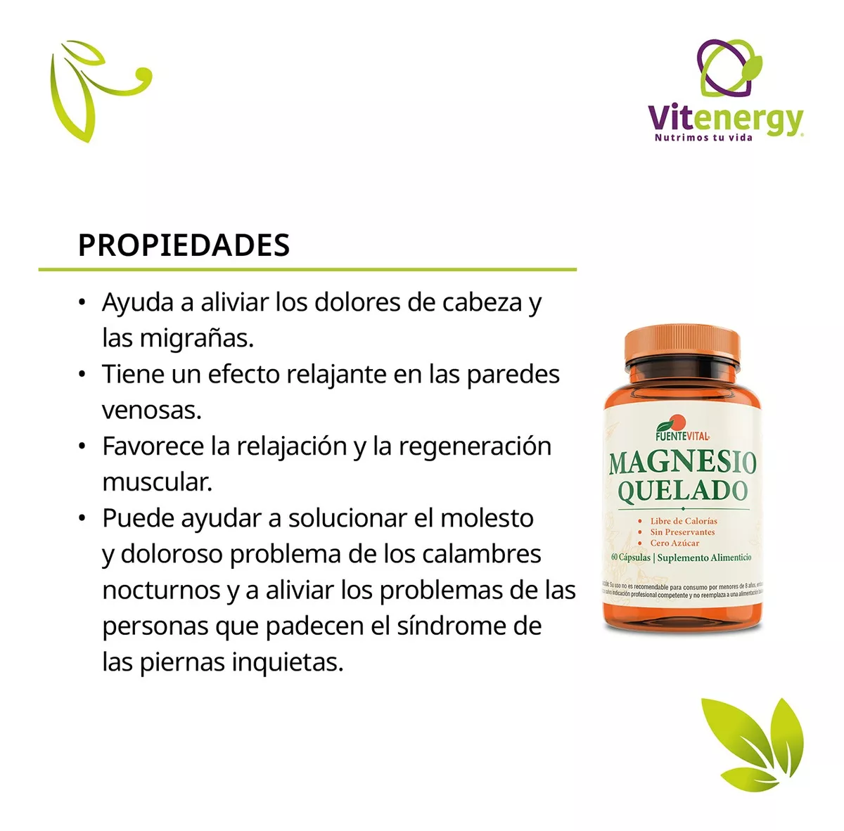 PACK X 3 FUENTE VITAL MAGNESIO QUELADO CAPSULAS 100% VEGETALES - 2