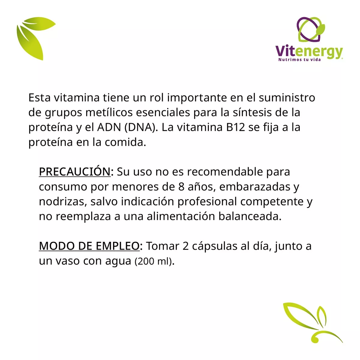 SUPLEMENTO ALIMENTICIO FUENTE VITAL VITAMINA B12 CAPSULA VEGETAL METILCOBALAMINA PACK X 3 - 3