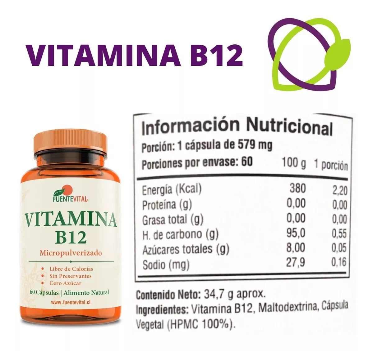 SUPLEMENTO ALIMENTICIO FUENTE VITAL VITAMINAS B12 D3 C CAPSULA VEGETAL PACK X 3 - 3