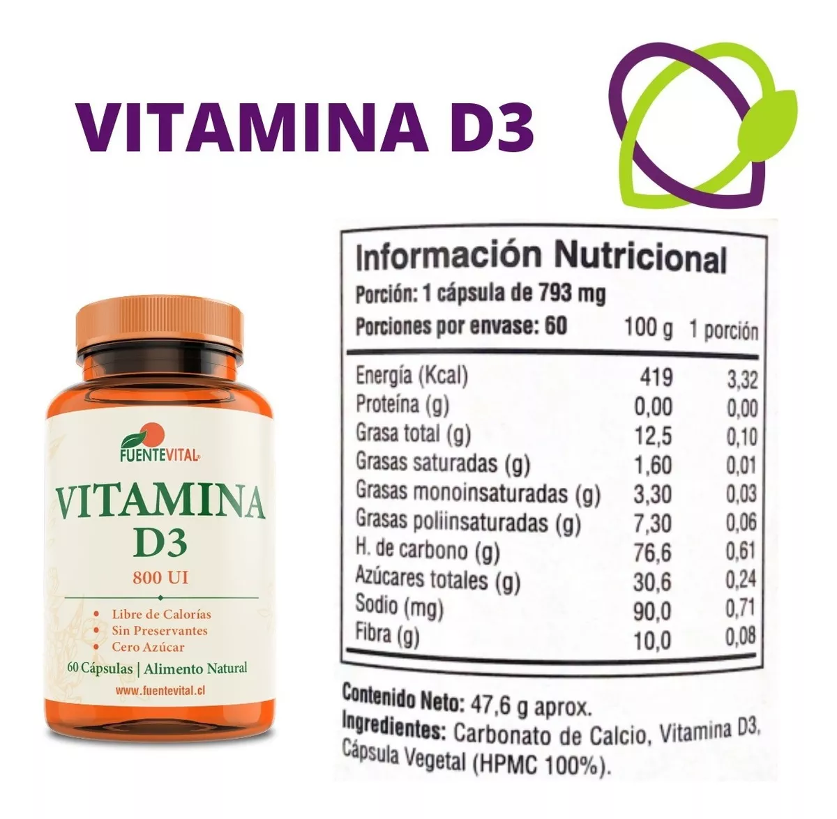 SUPLEMENTO ALIMENTICIO FUENTE VITAL VITAMINAS B12 D3 C CAPSULA VEGETAL PACK X 3 - 5