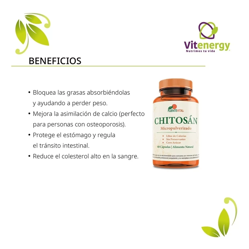 SUPLEMENTO ALIMENTICIO FUENTE VITAL CHITOSAN 100% 60 CÁPSULAS QUEMADOR NATURAL OFERTA - 2