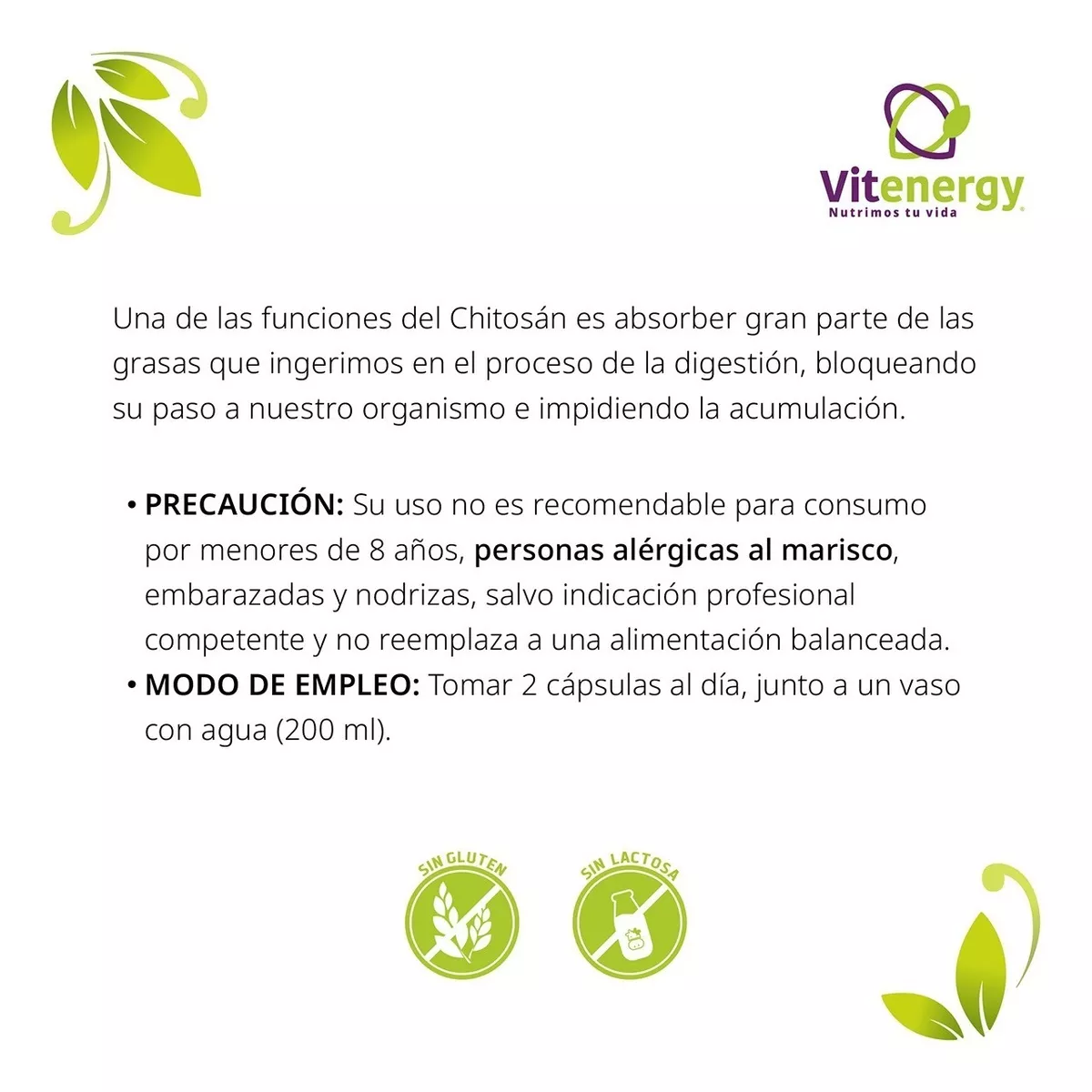 SUPLEMENTO ALIMENTICIO FUENTE VITAL CHITOSAN 100% 60 CÁPSULAS QUEMADOR NATURAL OFERTA - 3