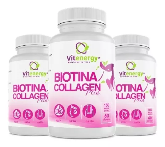 SUPLEMENTO ALIMENTICIO VITENERGY NUEVO BIOTINA COLLAGEN PLUS VITAMINAS CABELLO PIEL Y UÑAS! - 1
