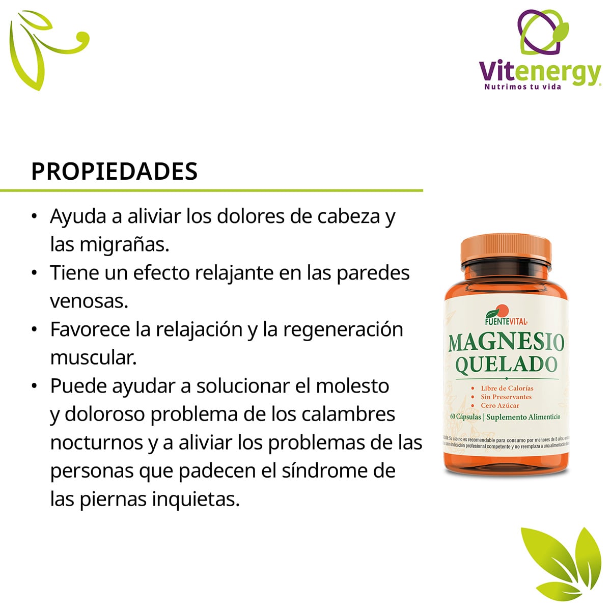 PACK VITENERGY MAGNESIO QUELADO + COLÁGENO HIDROLIZADO + ZINC +VITAMINA E - 5