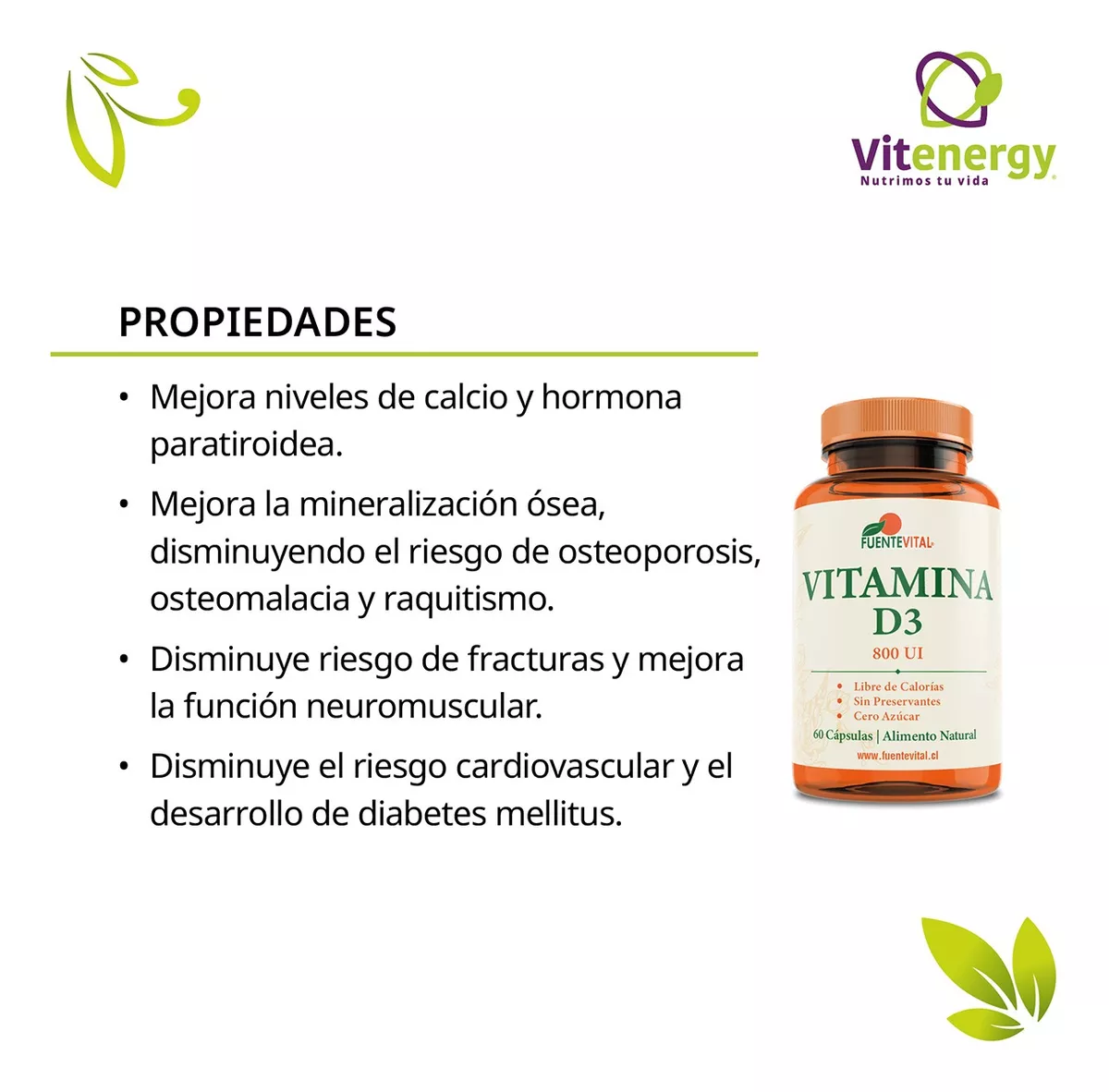 SUPLEMENTO ALIMENTICIO FUENTE VITAL VITAMINA D3 CAPSULAS VEGETALES 800 UI PACK X 3 - 2
