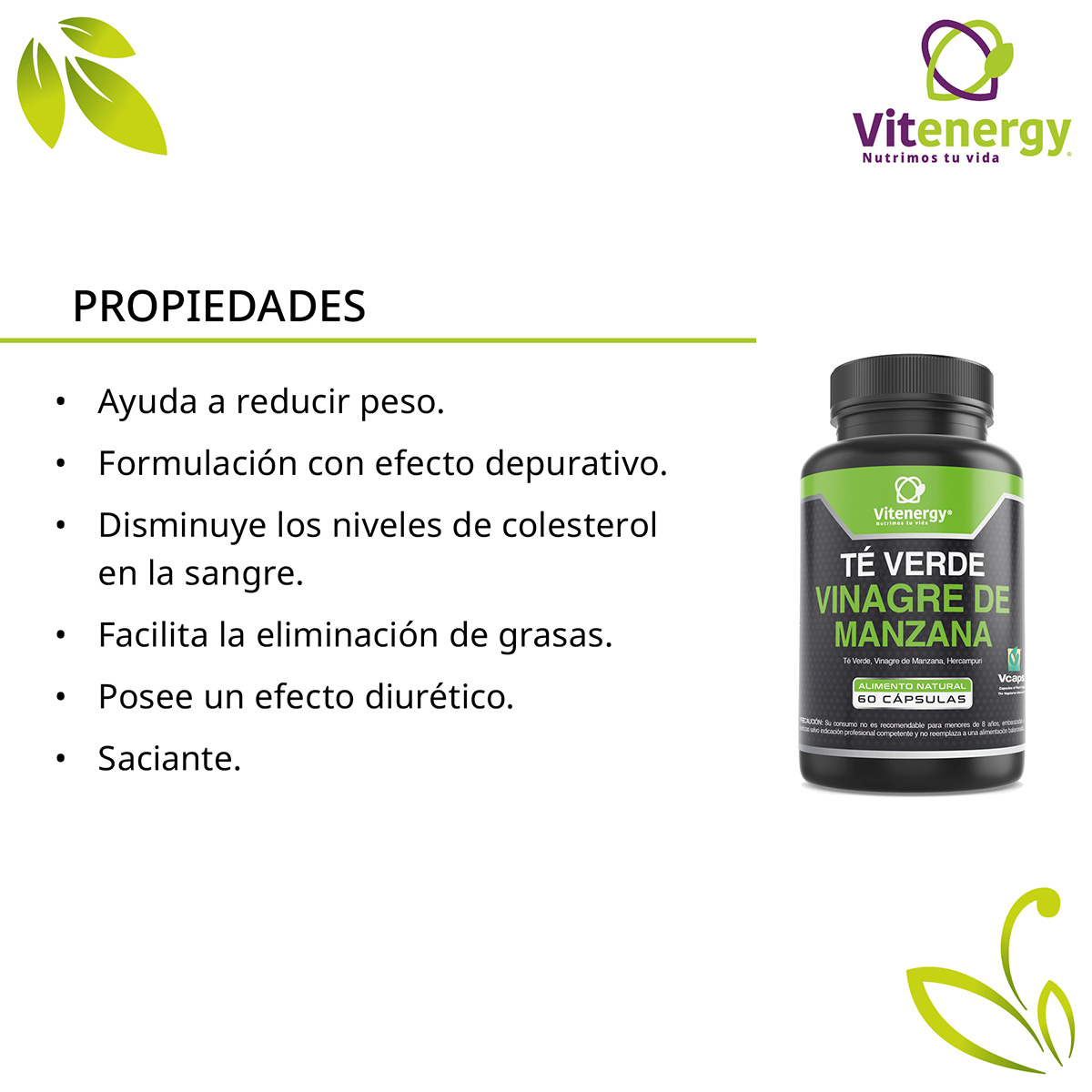 TE VERDE VITENERGY + VINAGRE MANZANA PREMIUM DETOX DEPURADOR X 3 - 2