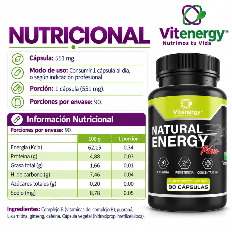 SUPLEMENTO ALIMENTICIO VITENERGY NATURAL ENERGY PLUS COMPLEJO B + ENERGIZANTE 100% NATURAL - 6