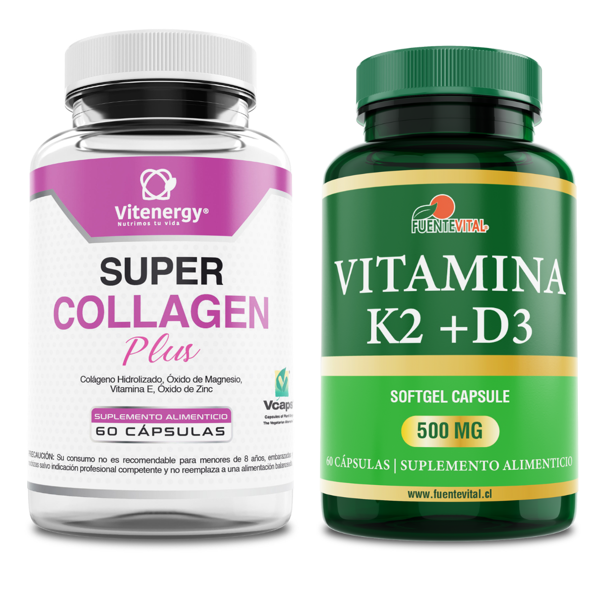 PACK VITENERGY VITAMINAS K2 D3 + SÚPER COLÁGENO HIDROLIZADO (+ZINC + VITAMINA E + MAGNESIO) - 1